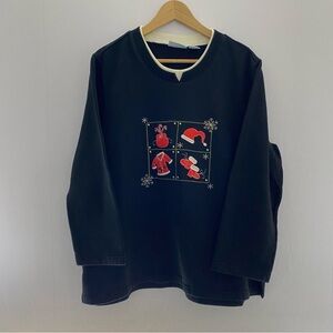 Liz & Me Holiday Embroidered Sweatshirt 1X‎ Black